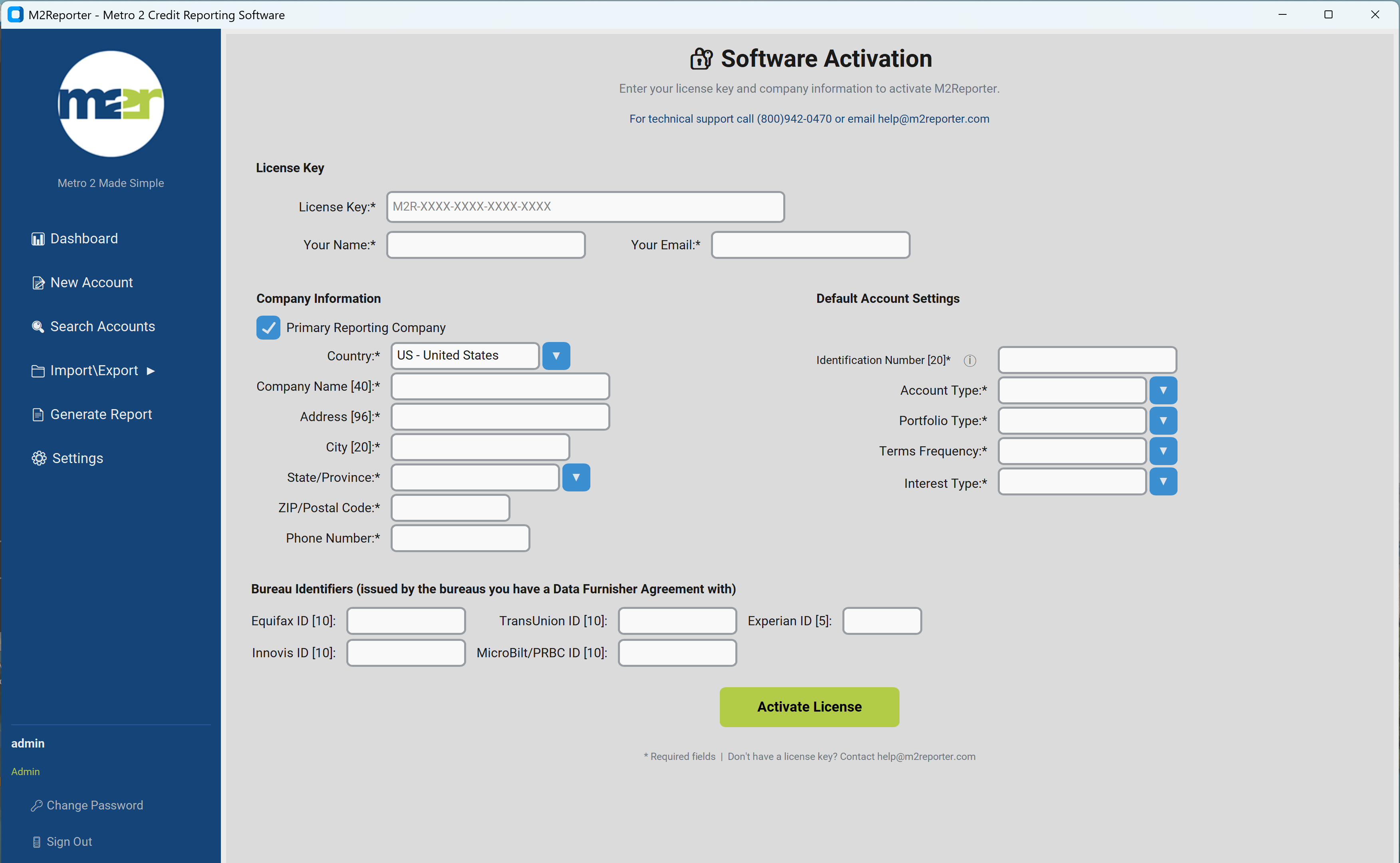 M2R Software Activation Screen