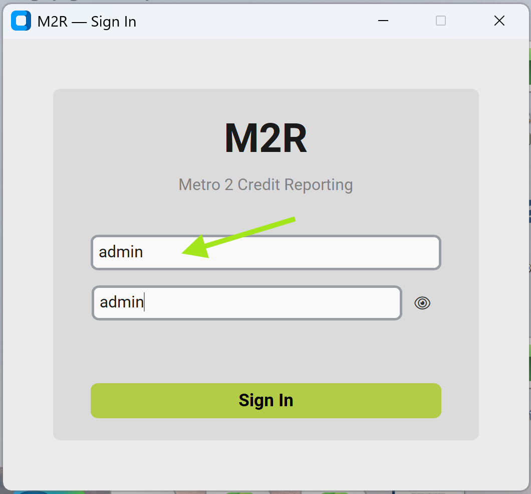 M2R Sign In Screen